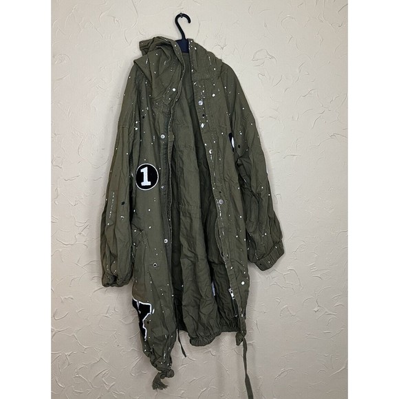 Forever 21 Army Green Nice Design Cotton Linen Hoodie Jacket Size M - Picture 3 of 5